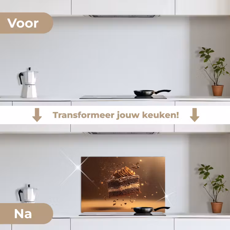 Taart - Chocolade - Eten - Brownie keuken achterwand spatscherm klein -voor_na_NL