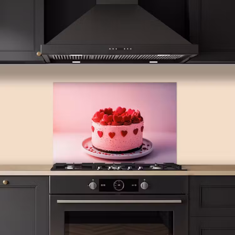 Taart - Hart - Roze keuken achterwand spatscherm klein -sfeer1