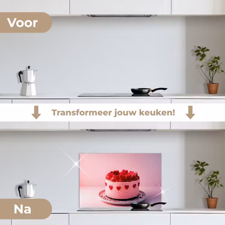 Taart - Hart - Roze keuken achterwand spatscherm klein -voor_na_NL