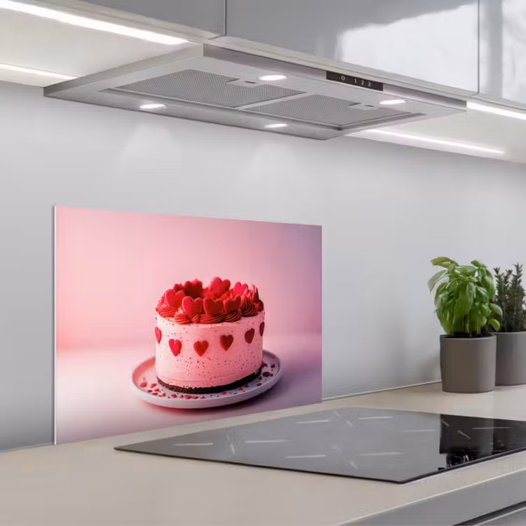 Taart - Hart - Roze keuken achterwand spatscherm klein -3d_schuin