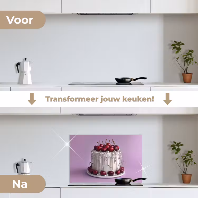 Taart - Kersen - Juwelen - Rood keuken achterwand spatscherm klein -voor_na_NL