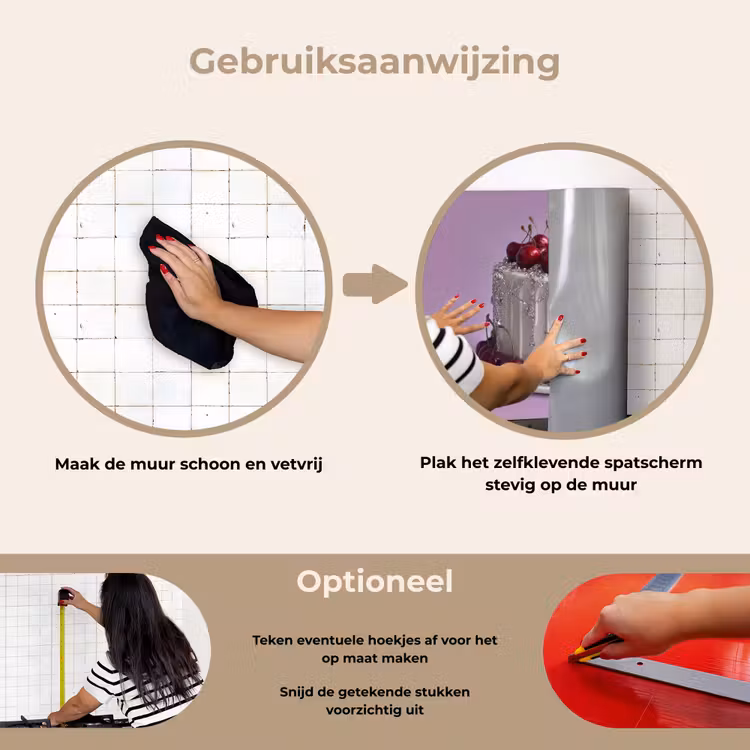 Taart - Kersen - Juwelen - Rood keuken achterwand spatscherm klein -gebruiksaanwijzing_NL