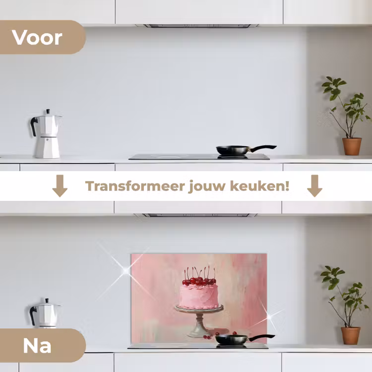 Taart - Pink - Cherry keuken achterwand spatscherm klein -voor_na_NL