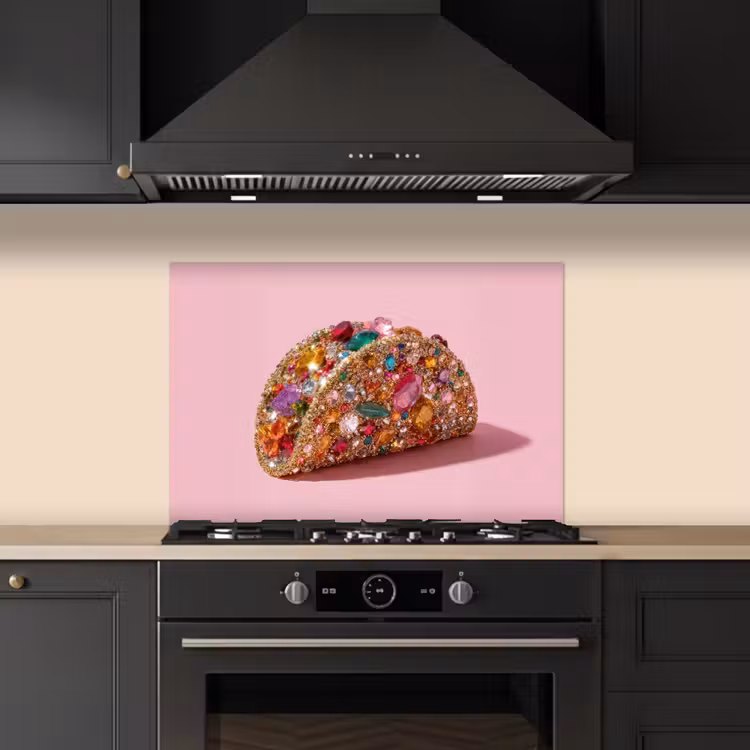 Taco - Kleurrijk - Edelstenen - Goud keuken achterwand spatscherm klein -sfeer1