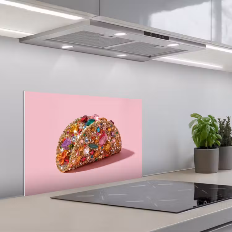 Taco - Kleurrijk - Edelstenen - Goud keuken achterwand spatscherm klein -3d_schuin