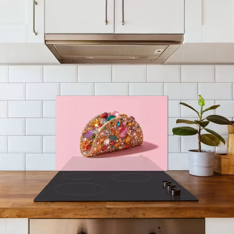 Taco - Kleurrijk - Edelstenen - Goud keuken achterwand spatscherm klein -sfeer2