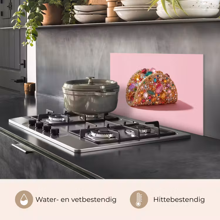 Taco - Kleurrijk - Edelstenen - Goud keuken achterwand spatscherm klein -usp_NL