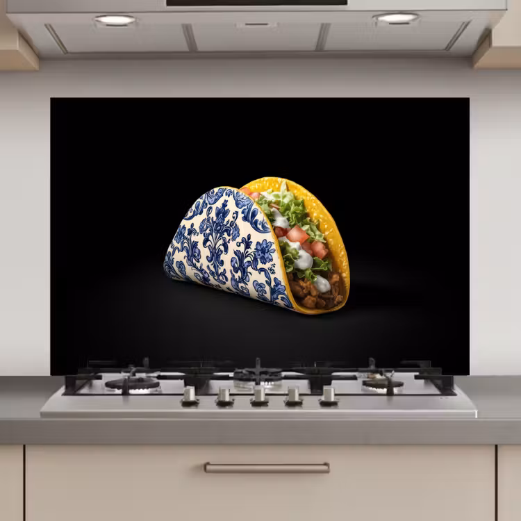 Taco - Vlees - Salade - Delftsblauw - Motief keuken achterwand spatscherm klein -3d_website