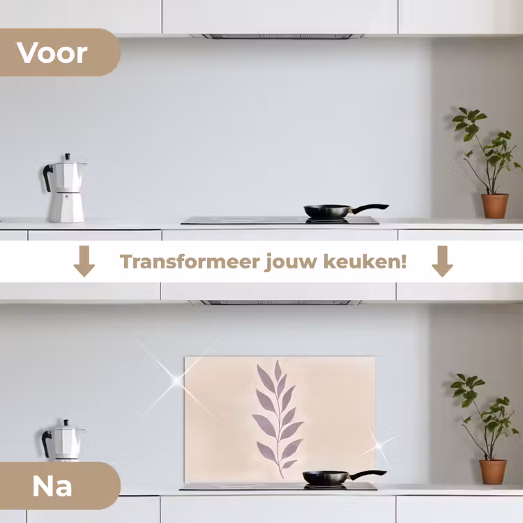 Tak - Bladeren - Minimalistisch - Beige keuken achterwand spatscherm klein -voor_na_NL