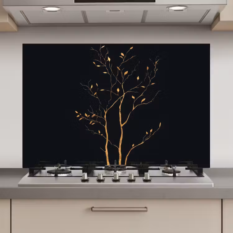 Takken - Blaadjes - Zwart keuken achterwand spatscherm klein -3d_website