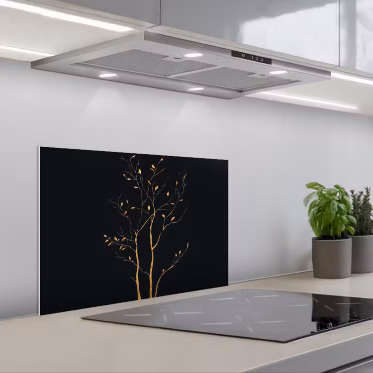 Takken - Blaadjes - Zwart keuken achterwand spatscherm klein -3d_schuin