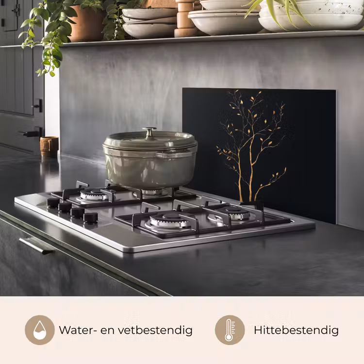 Takken - Blaadjes - Zwart keuken achterwand spatscherm klein -usp_NL