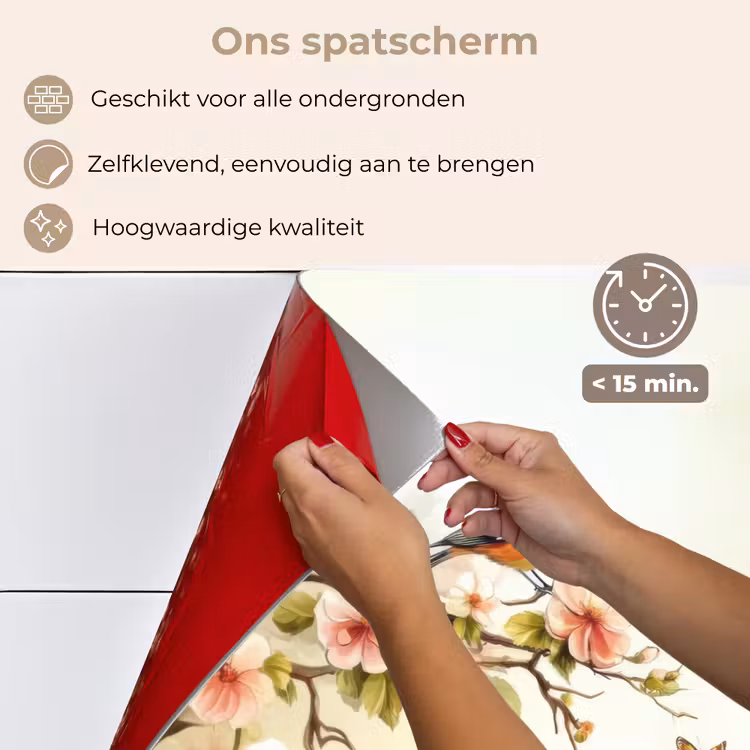 Takken - Bloemen - Vogeltjes - Roze keuken achterwand spatscherm klein -spatscherm_NL