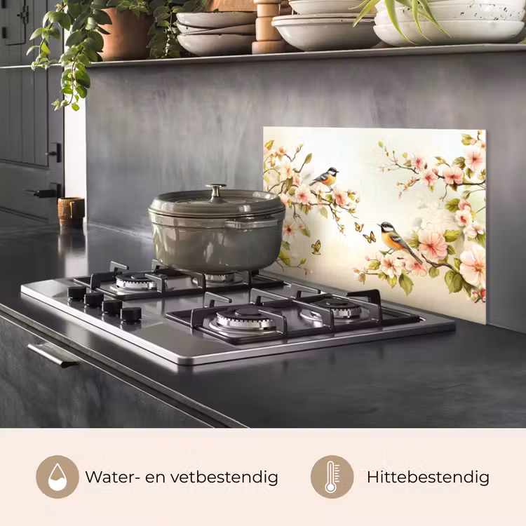 Takken - Bloemen - Vogeltjes - Roze keuken achterwand spatscherm klein -usp_NL