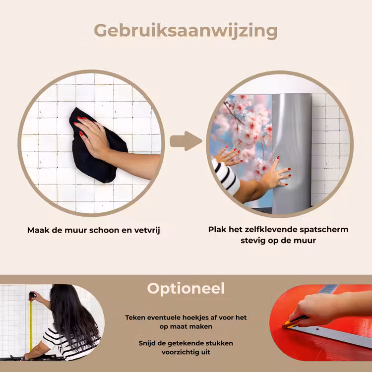 Takken - Bloesems - Roze keuken achterwand spatscherm klein -gebruiksaanwijzing_NL