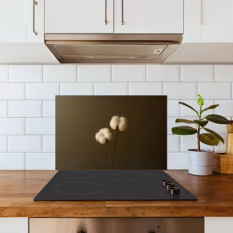 Takken - Katoen - Wit - Bollen keuken achterwand spatscherm klein -sfeer2