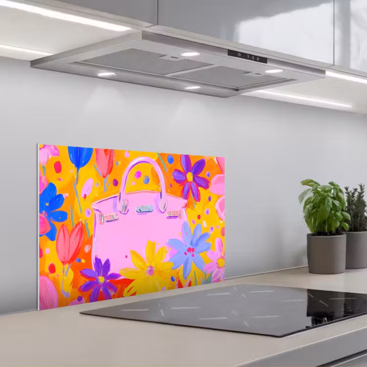 Tas - Roze - Bloemen keuken achterwand spatscherm klein -3d_schuin