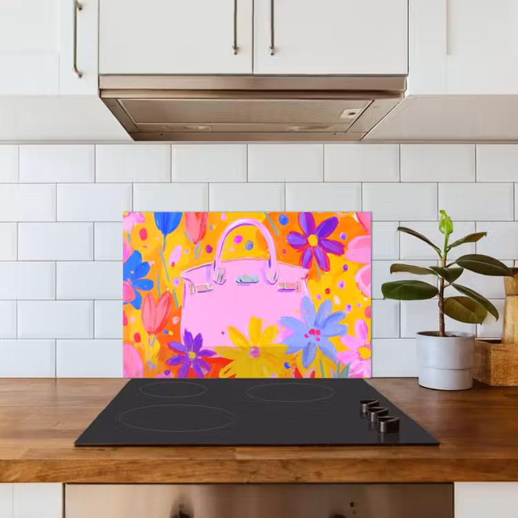 Tas - Roze - Bloemen keuken achterwand spatscherm klein -sfeer2