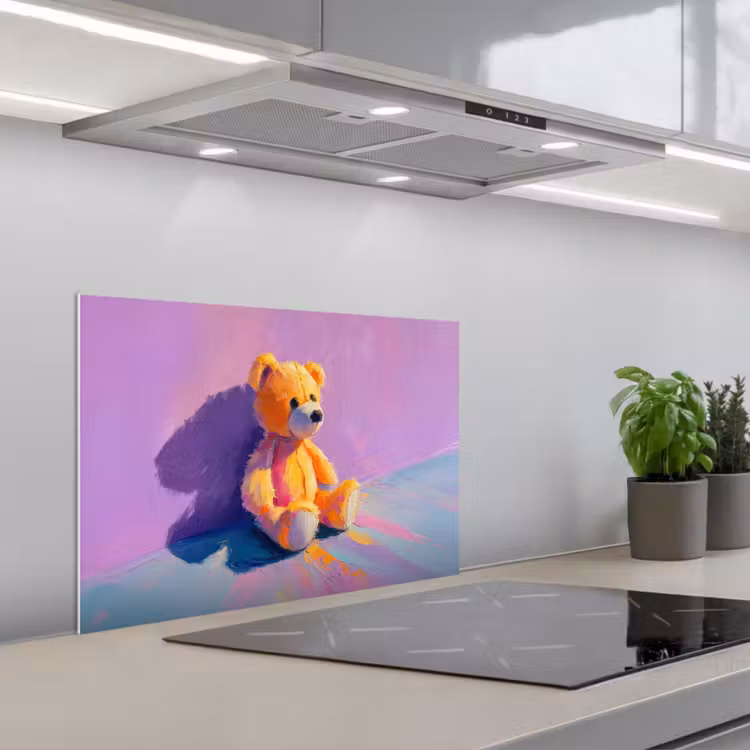 Teddybeer - Schaduw - Penseelstreken - Paars keuken achterwand spatscherm klein -3d_schuin
