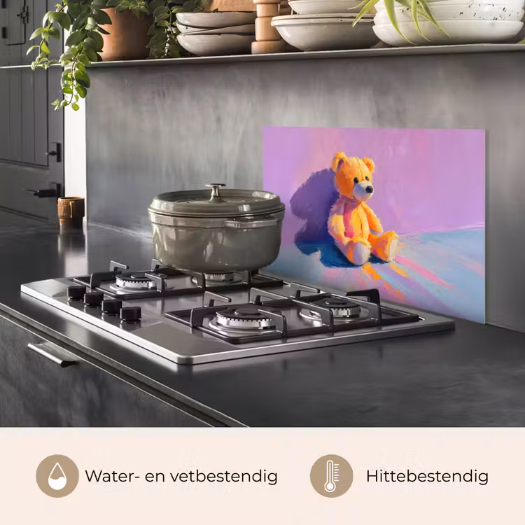 Teddybeer - Schaduw - Penseelstreken - Paars keuken achterwand spatscherm klein -usp_NL