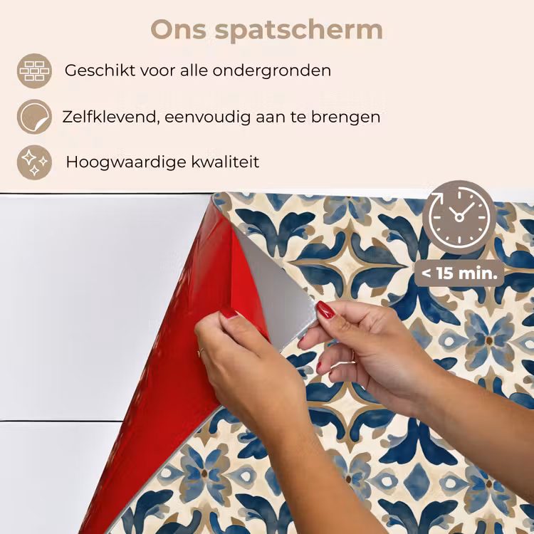 Tegel - Patroon - Blauw - Beige keuken achterwand spatscherm klein 900 -spatscherm_NL