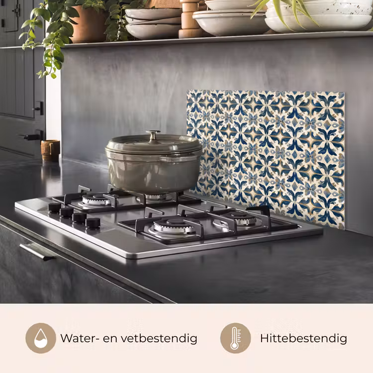 Tegel - Patroon - Blauw - Beige keuken achterwand spatscherm klein 900 -usp_NL