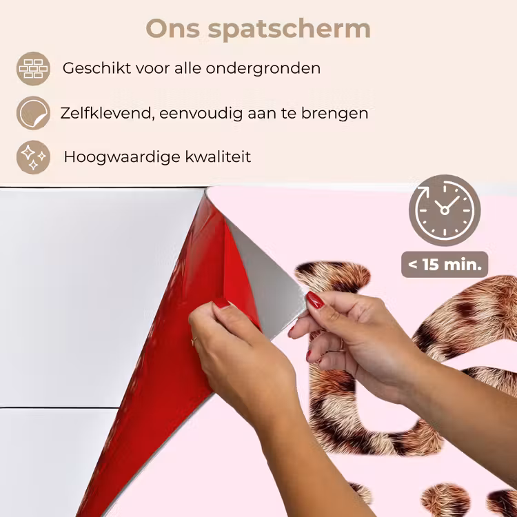 Tekst - Love - Pantervacht - Lichtroze keuken achterwand spatscherm klein -spatscherm_NL