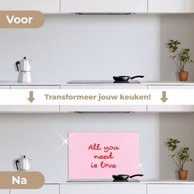 Tekst - Roze - Love - Hart keuken achterwand spatscherm klein -voor_na_NL