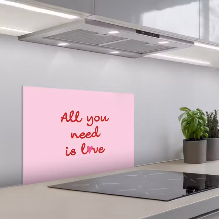 Tekst - Roze - Love - Hart keuken achterwand spatscherm klein -3d_schuin