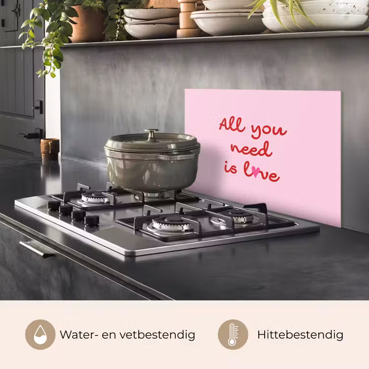 Tekst - Roze - Love - Hart keuken achterwand spatscherm klein -usp_NL