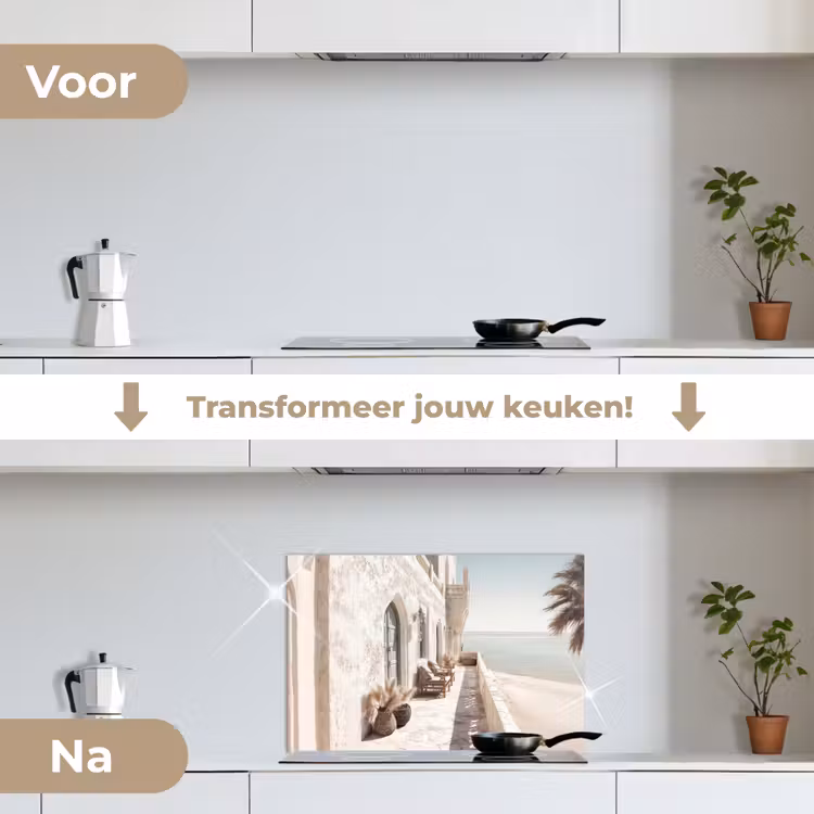 Terras - Stoelen - Strand - Beige keuken achterwand spatscherm klein -voor_na_NL