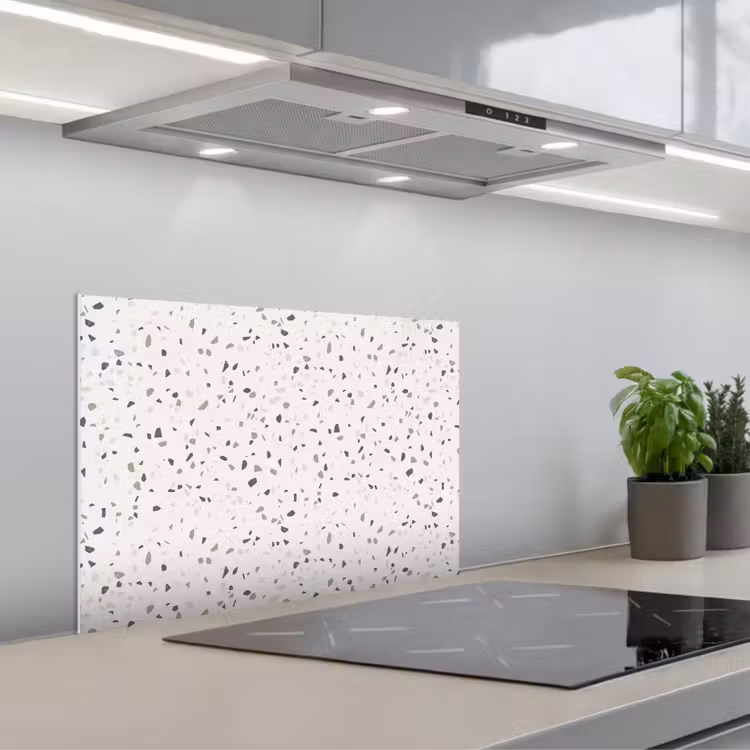 Terrazzo -  Patroon  -  Créme keuken achterwand spatscherm klein 900 -3d_schuin