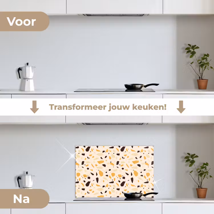 Terrazzo -  Patroon - Geel - keuken achterwand spatscherm klein 900 -voor_na_NL