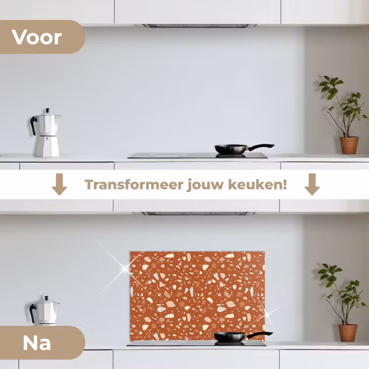 Terrazzo - Patroon - Klei keuken achterwand spatscherm klein 900 -voor_na_NL