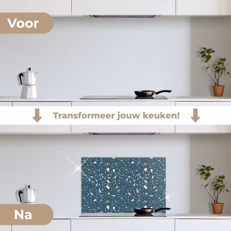 Terrazzo - Patroon - Kleurrijk - Diep blauw keuken achterwand spatscherm klein 900 -voor_na_NL