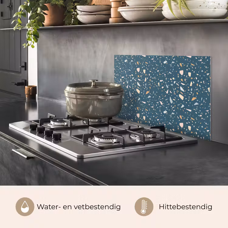 Terrazzo - Patroon - Kleurrijk - Diep blauw keuken achterwand spatscherm klein 900 -usp_NL