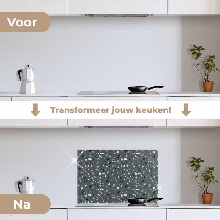 Terrazzo - Patroon - Kleurrijk - Groen keuken achterwand spatscherm klein 900 -voor_na_NL