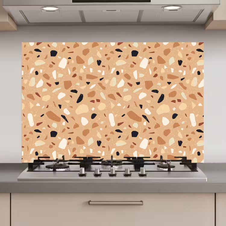 Terrazzo - Patroon - Kleurrijk - Oranje keuken achterwand spatscherm klein 900 -3d_website