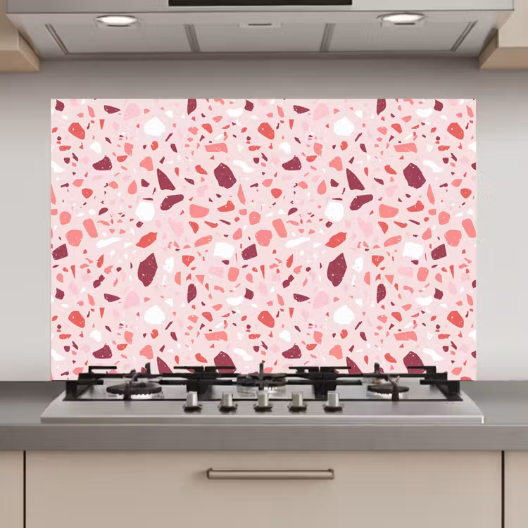 Terrazzo - Patroon - Roze keuken achterwand spatscherm klein 900 -3d_website