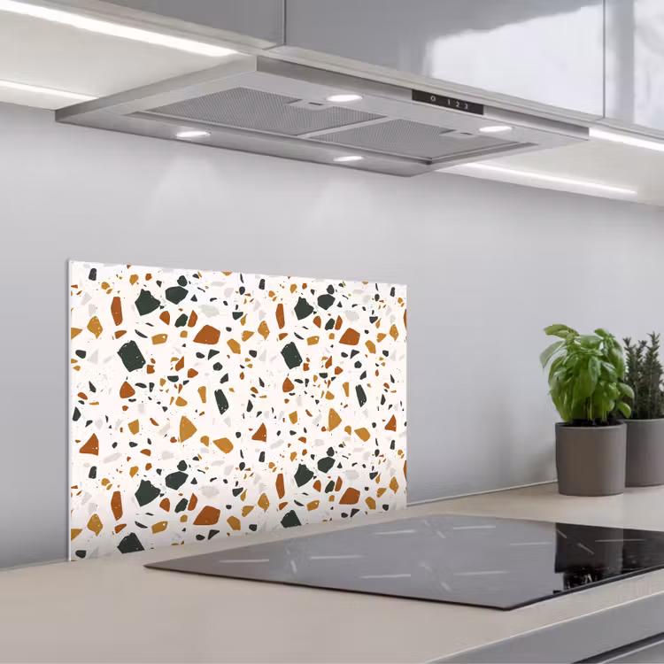 Terrazzo - Patroon - Wit - Terra keuken achterwand spatscherm klein 900 -3d_schuin