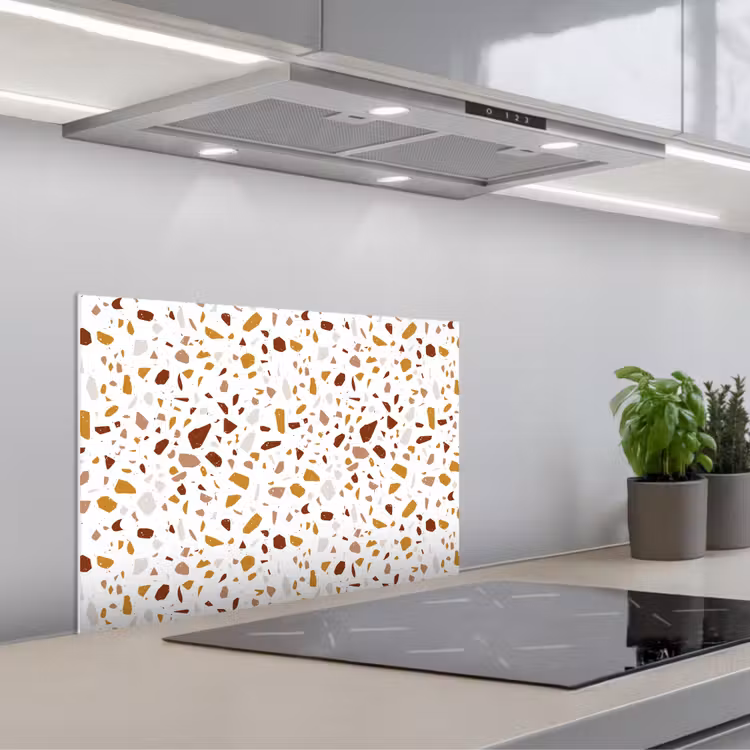 Terrazzo - Patroon - Wit - Urban keuken achterwand spatscherm klein 900 -3d_schuin