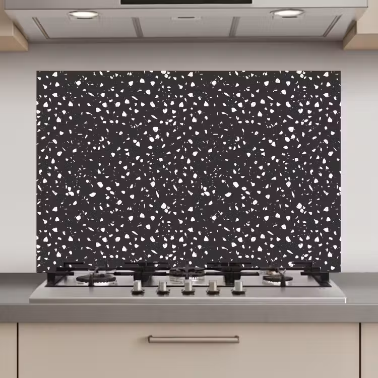 Terrazzo - Patroon - Zwart - Wit keuken achterwand spatscherm klein 900 -3d_website