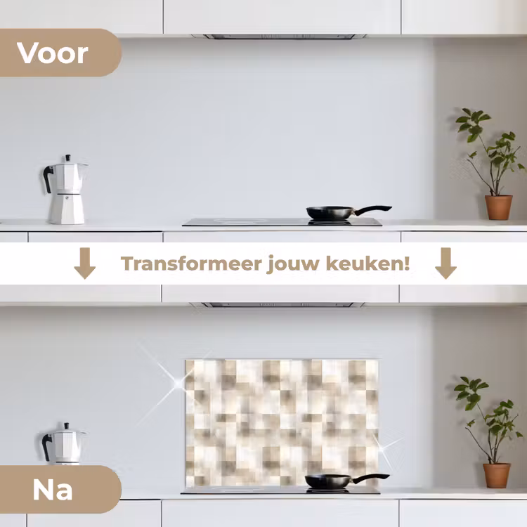 Textuur - Linnen - Beige keuken achterwand spatscherm klein 900 -voor_na_NL
