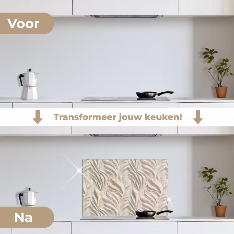 Textuur - Reliëf - Beige keuken achterwand spatscherm klein 900 -voor_na_NL