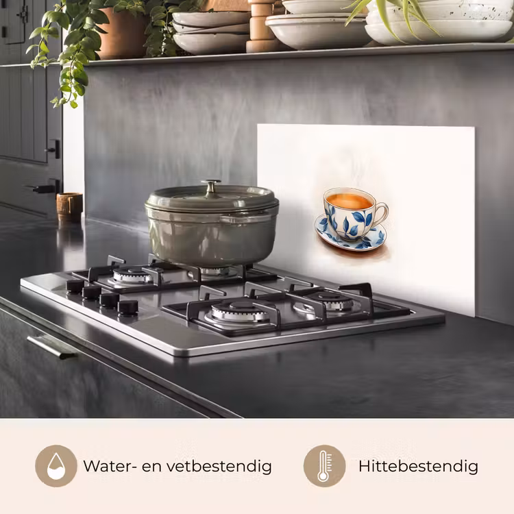 Theekop - Bladeren - Blauw keuken achterwand spatscherm klein -usp_NL