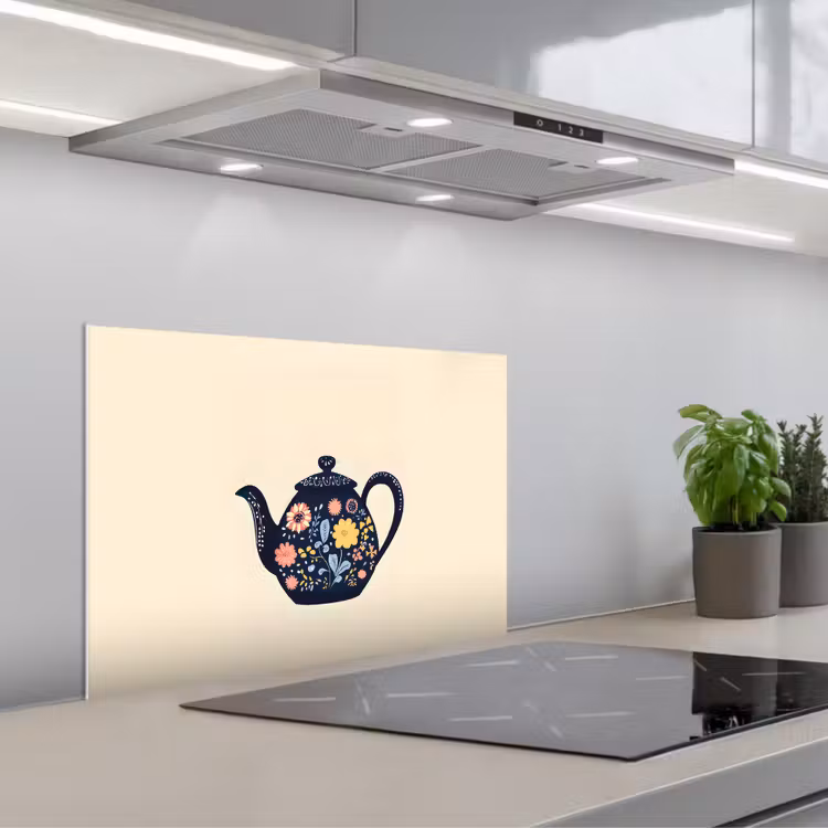 Theepot - Kleurrijk - Bloemen keuken achterwand spatscherm klein -3d_schuin