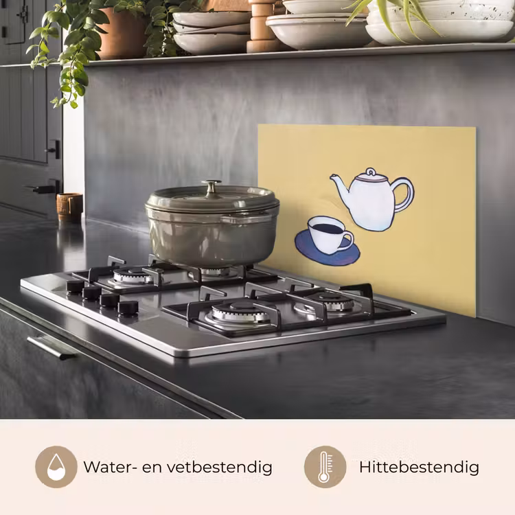 Theepot - Kopje - Beige - Illustratie keuken achterwand spatscherm klein -usp_NL