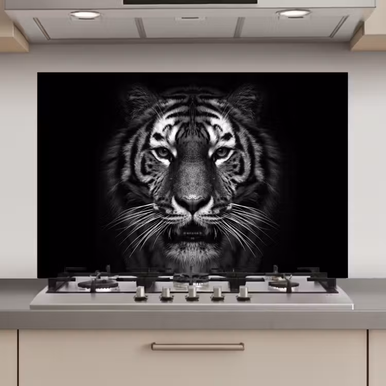 Tijger - Dieren - Zwart - Wit - Portret - Wild keuken achterwand spatscherm klein -3d_website