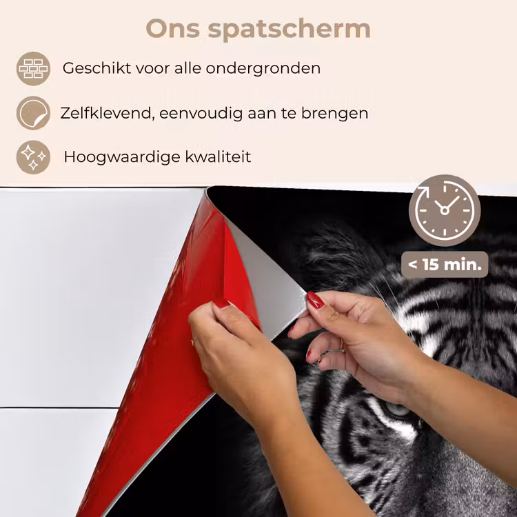 Tijger - Dieren - Zwart - Wit - Portret - Wild keuken achterwand spatscherm klein -spatscherm_NL