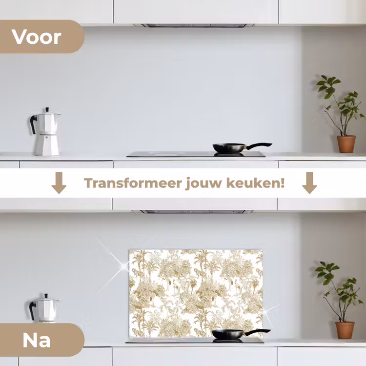 Tijger - Jungle - Vogel - Beige keuken achterwand spatscherm klein 900 -voor_na_NL